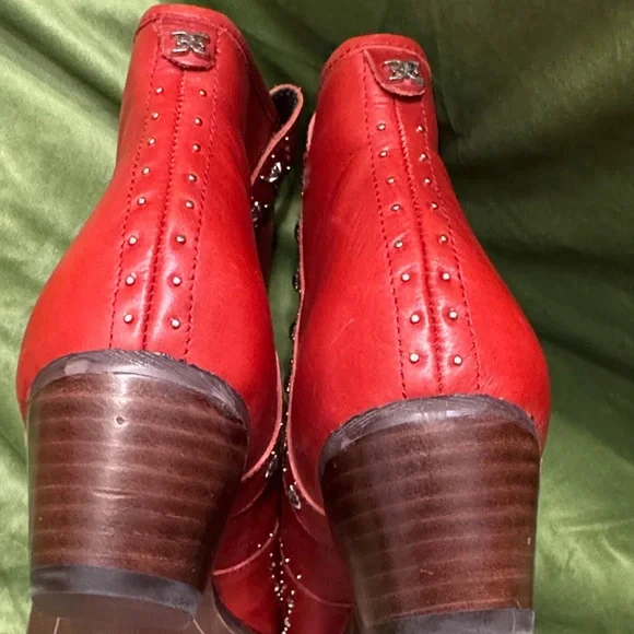 Sam Edelman Red Studded Ankle Boots - Picture 9 of 9